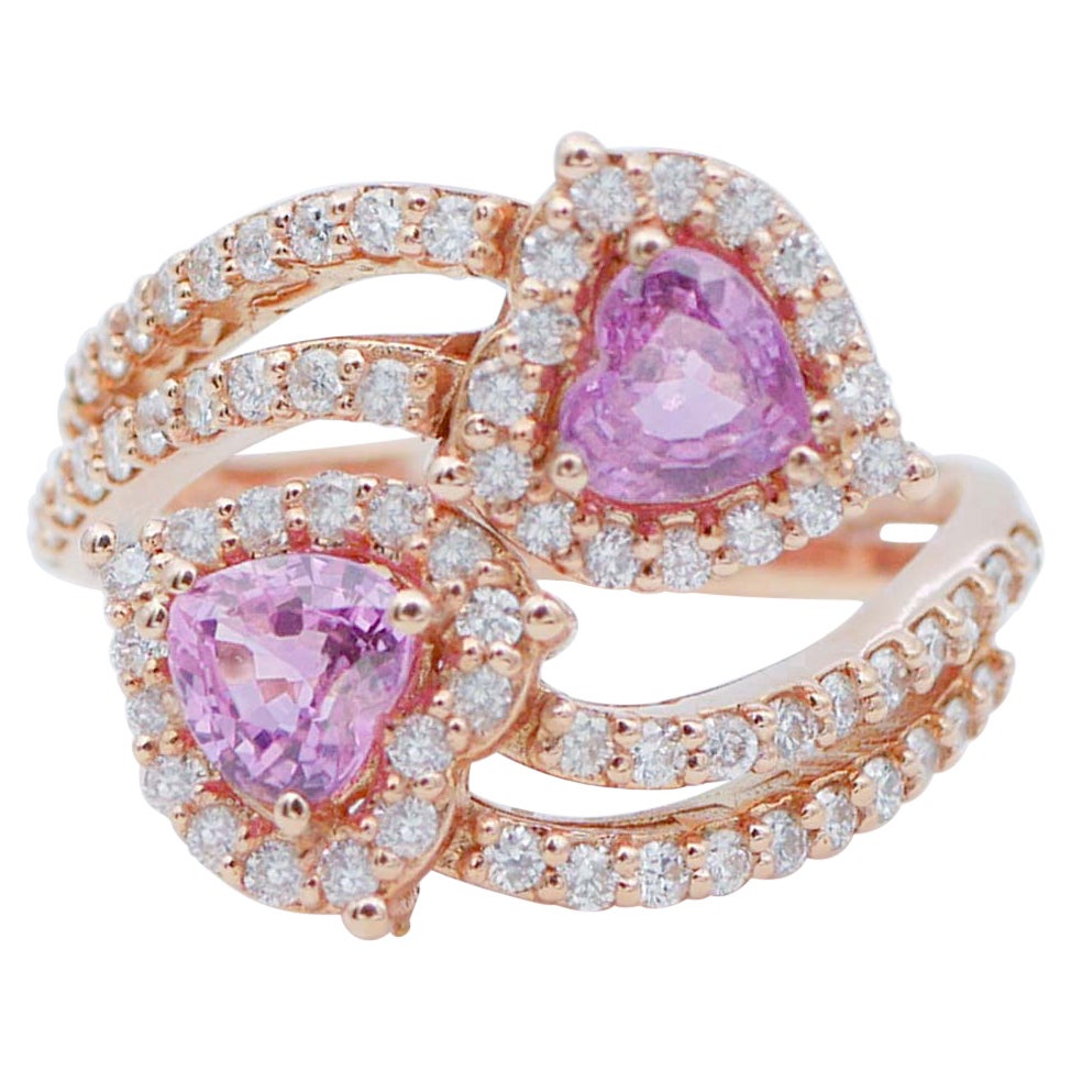 Rubies, Diamonds, 18 Karat Rose Gold Modern Ring.