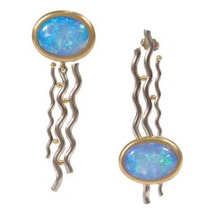 Signed Designer Mettal Studios / Stefani & Co 18k Gold & Opal Modernist Earrings