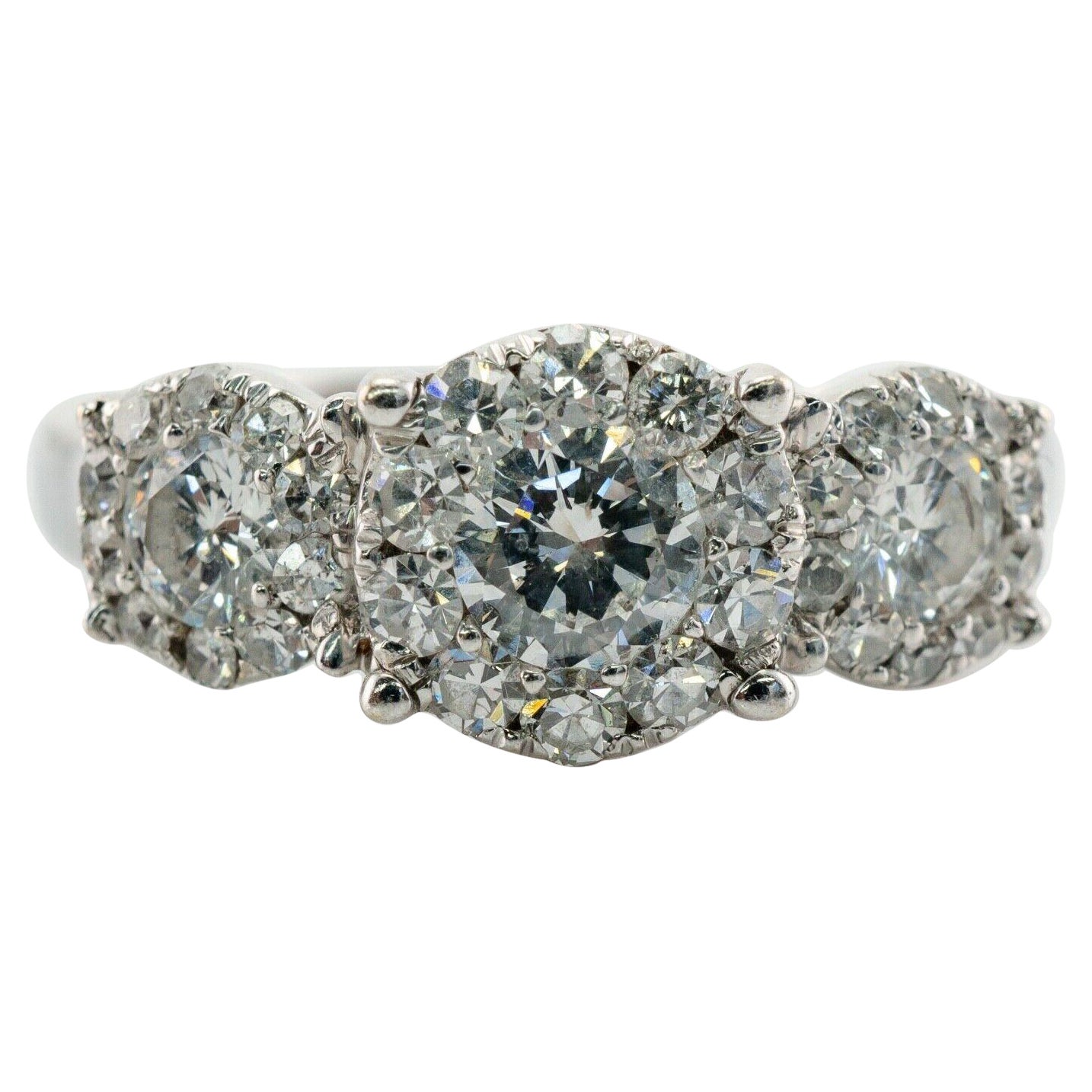 Diamond Ring 14K White Gold Band Halo Engagement Wedding 1.63 TDW For Sale