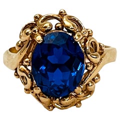 10k Yellow Gold Large Oval Sapphire Ring with Appraisal
