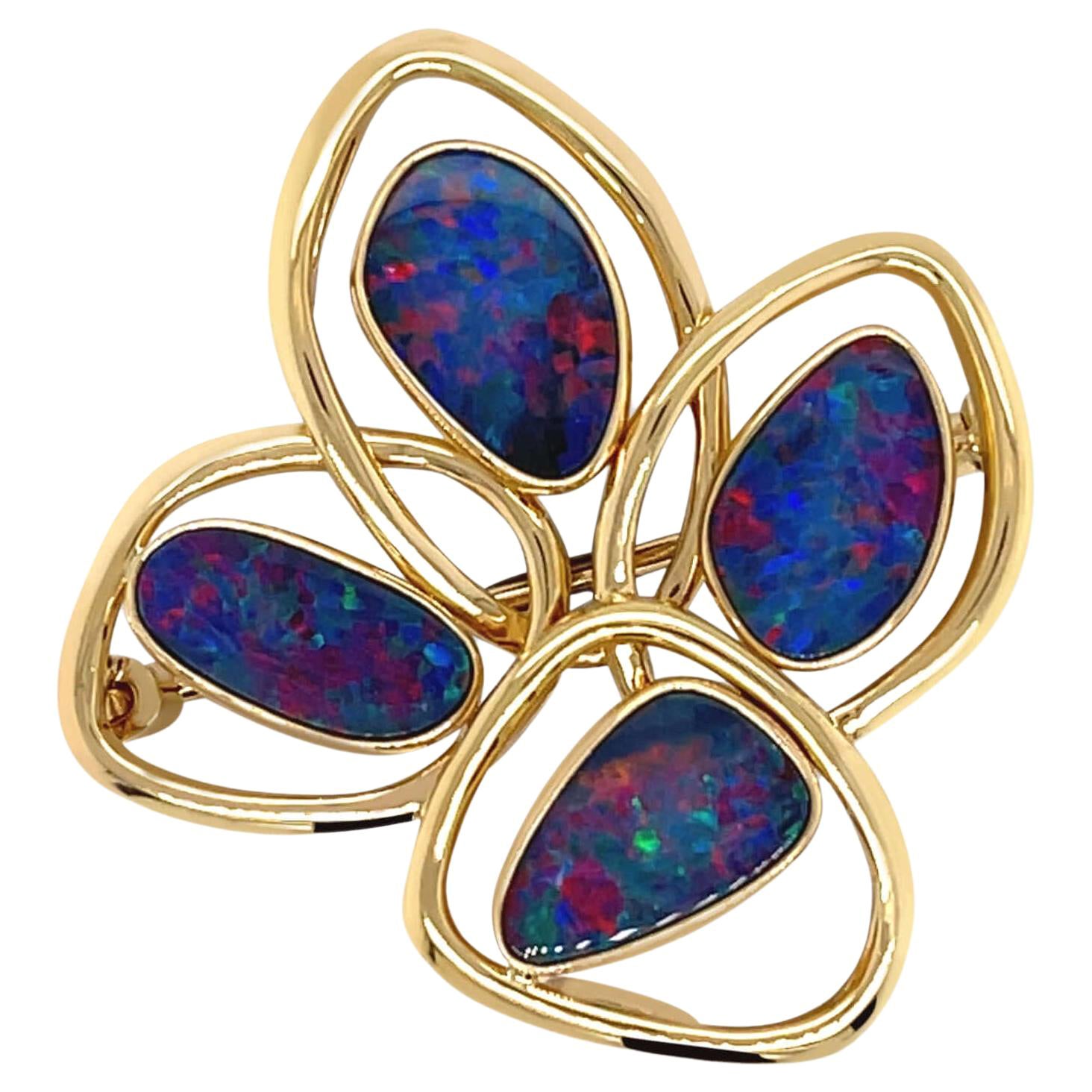 Australian 4.29 Opal Doublet Brooch in 18K Yellow Gold