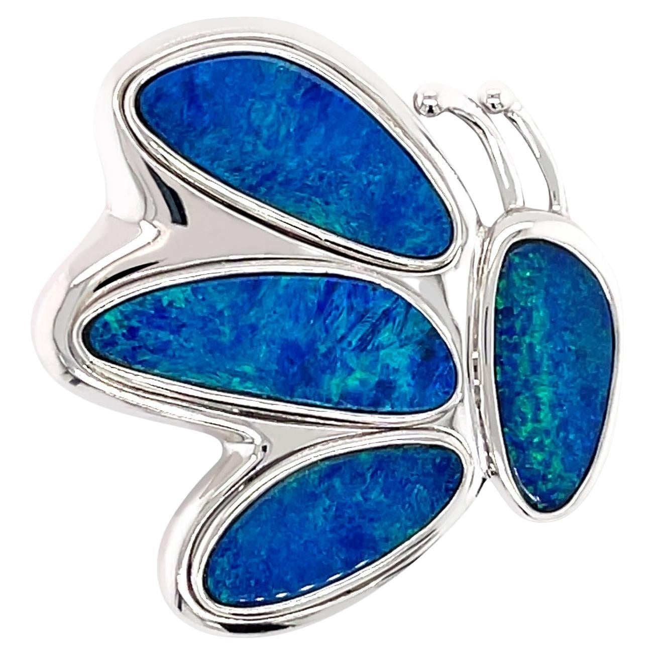 Premium Quality Australian Four Opal Doublet Brooch in Sterling Silver For Sale