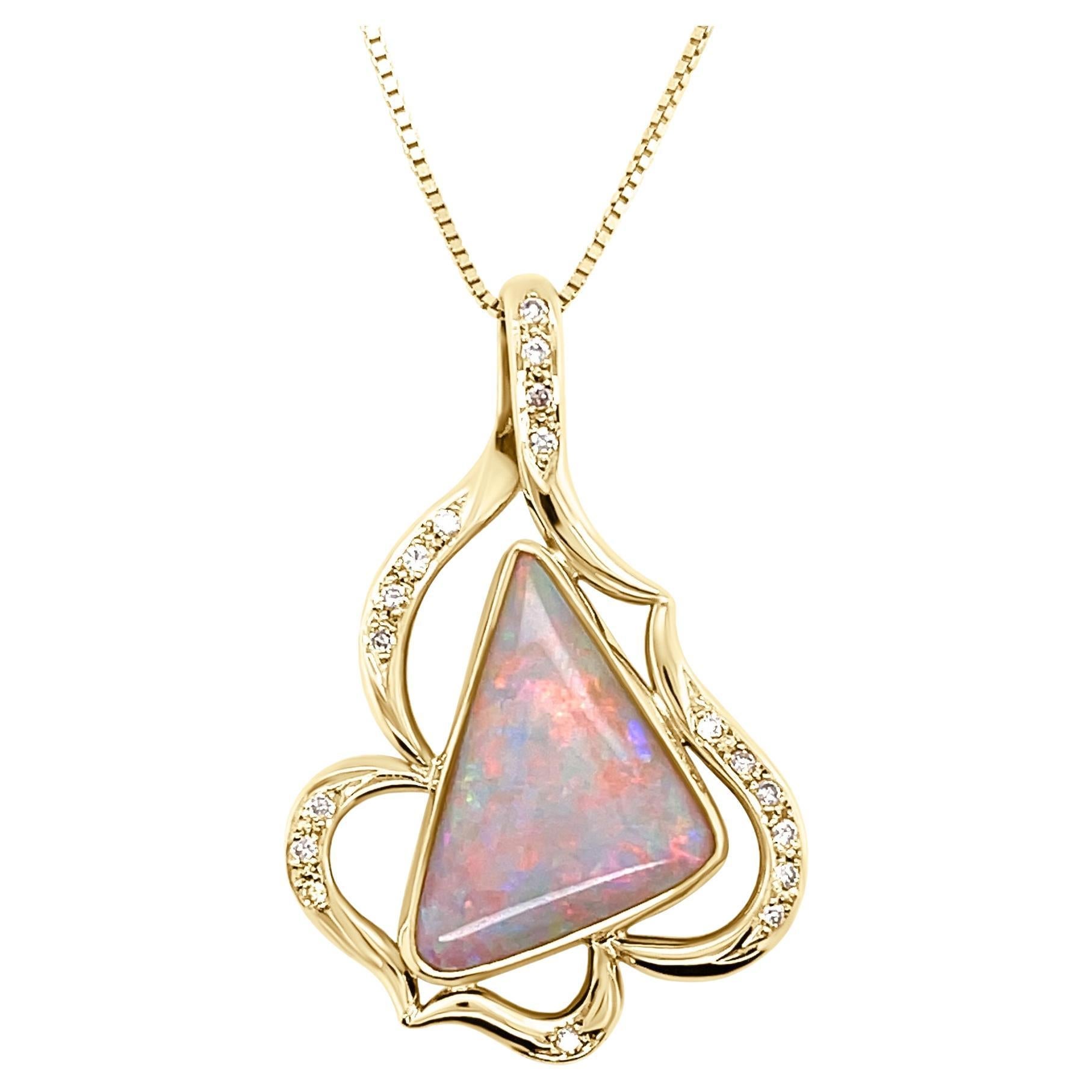 Australian Natural Untreated 5.40ct Light Opal Pendant Necklace 18K Yellow Gold