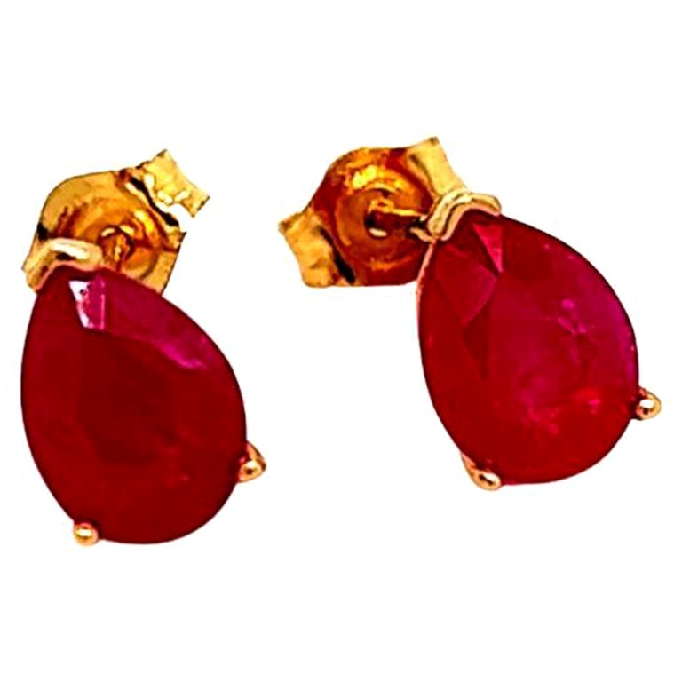 Natural Ruby Stud Earrings 14k Gold 2.40 TCW Certified For Sale