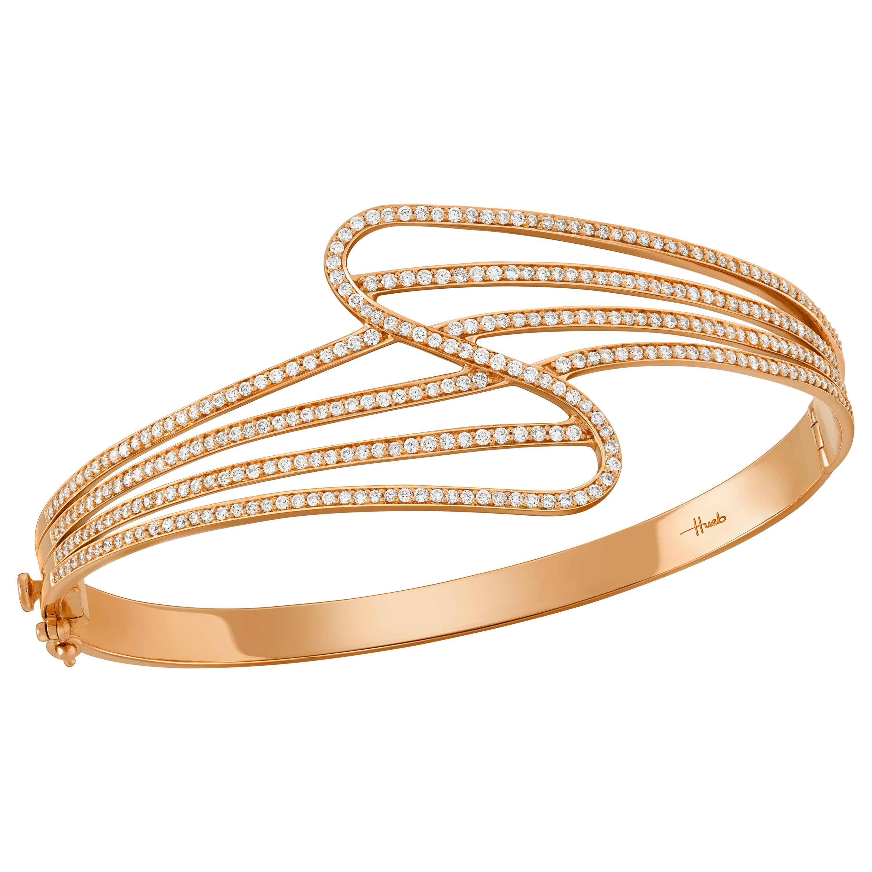 18 Karat Wave Pink Gold Bracelet/Bangle with Vs-Gh Diamonds For Sale