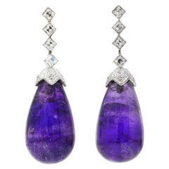 Vintage 1930's Art Deco Amethyst Diamond Platinum Drop Earrings