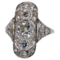 Antique Edwardian 1.74 Carat Diamond Cluster Vertical Cocktail Ring Plat on Gold