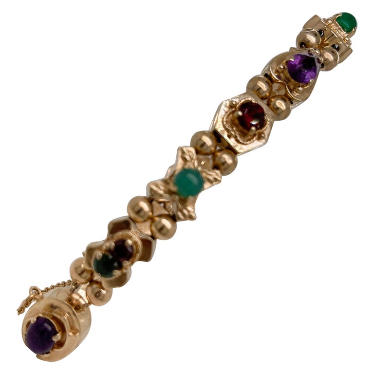 Vintage 14 Karat Gold and MultiGemstone Slide Bracelet For Sale at 1stDibs