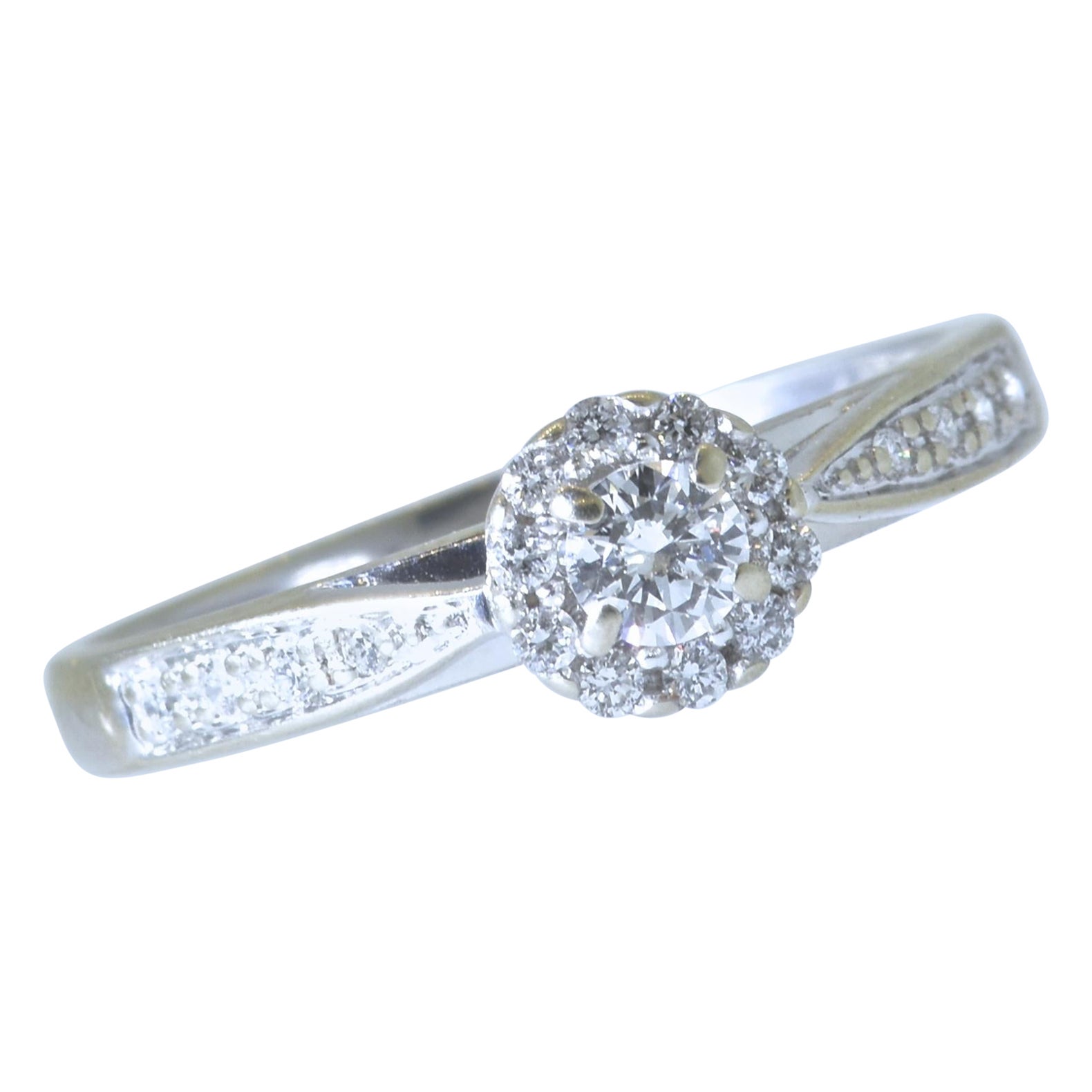 Halo Style Diamond & White Gold Ring For Sale