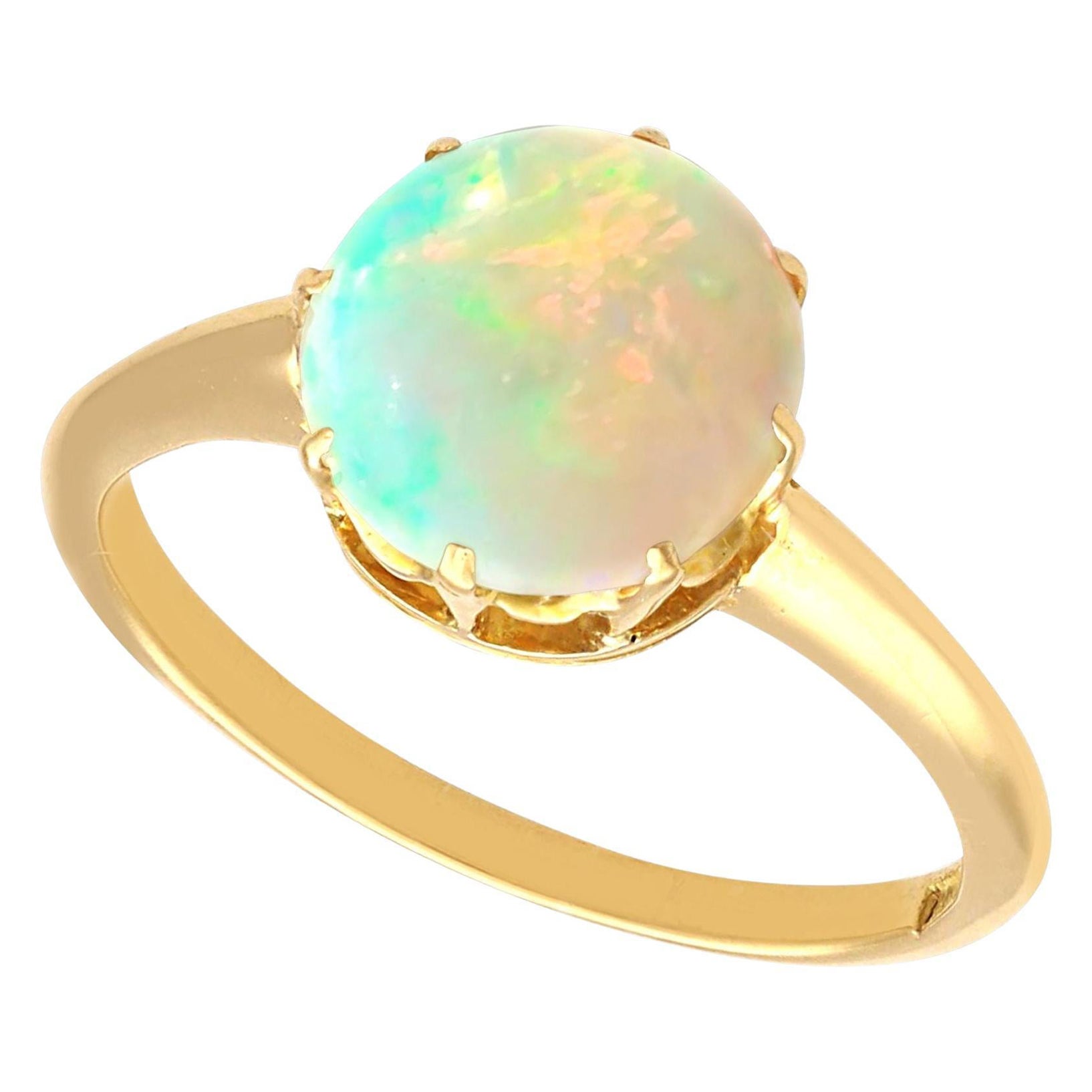 Antique 1.12 Carat Opal and Yellow Gold Solitaire Ring For Sale