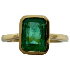 GIA Certified Vivid Green 1.5ct Colombian Emerald 18k Yellow Gold Solitaire Ring