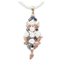 White Coral,Blue and Yellow Sapphires,Diamonds,Rose Gold and Silver Pendant