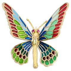 Vintage Yellow Gold and Enamel Moving Butterfly Pin