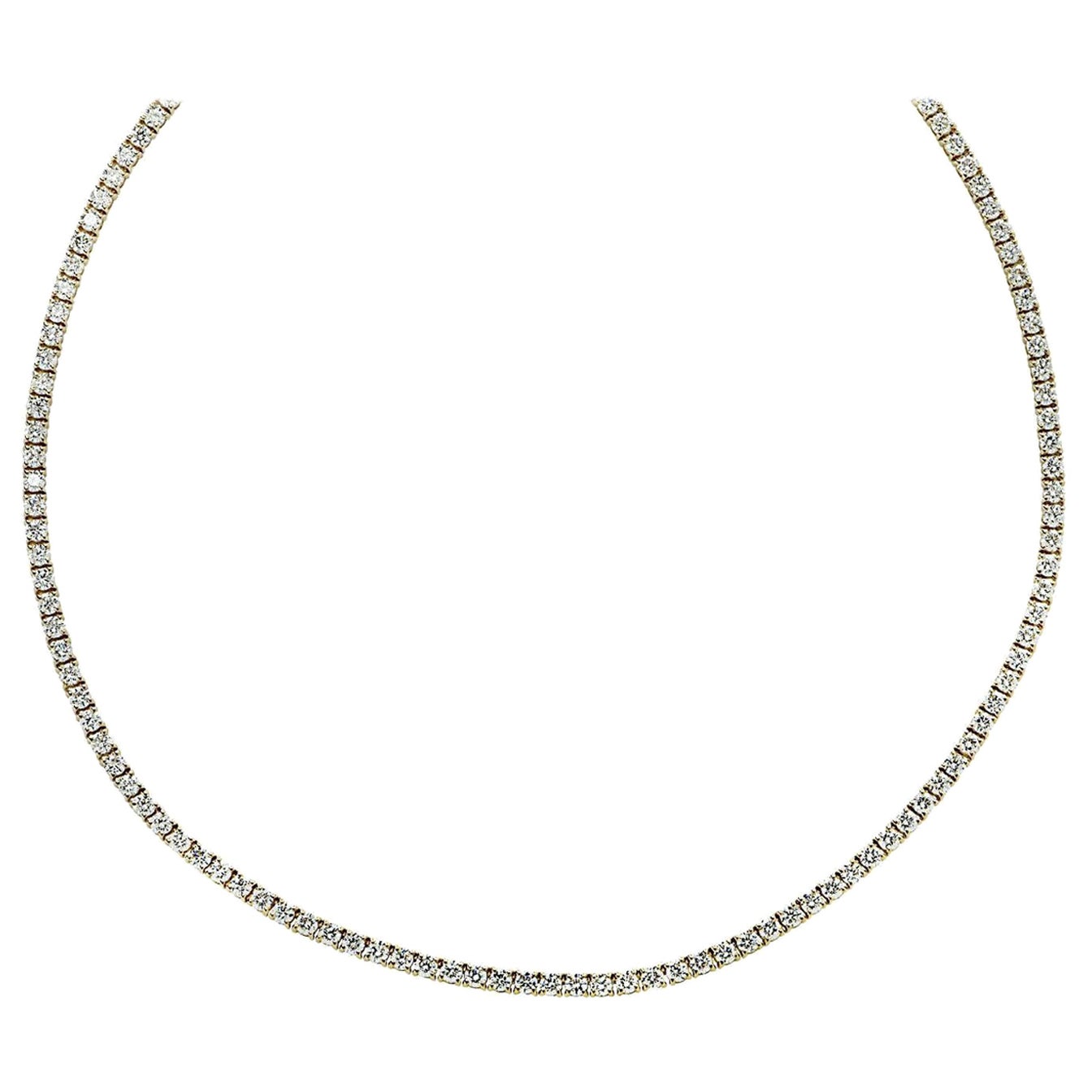 Vivid Diamonds 10.38 Carat Straight Line Diamond Tennis Necklace For Sale