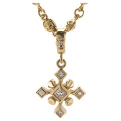 18 Karat Yellow Gold Maltese Cross Diamond Necklace