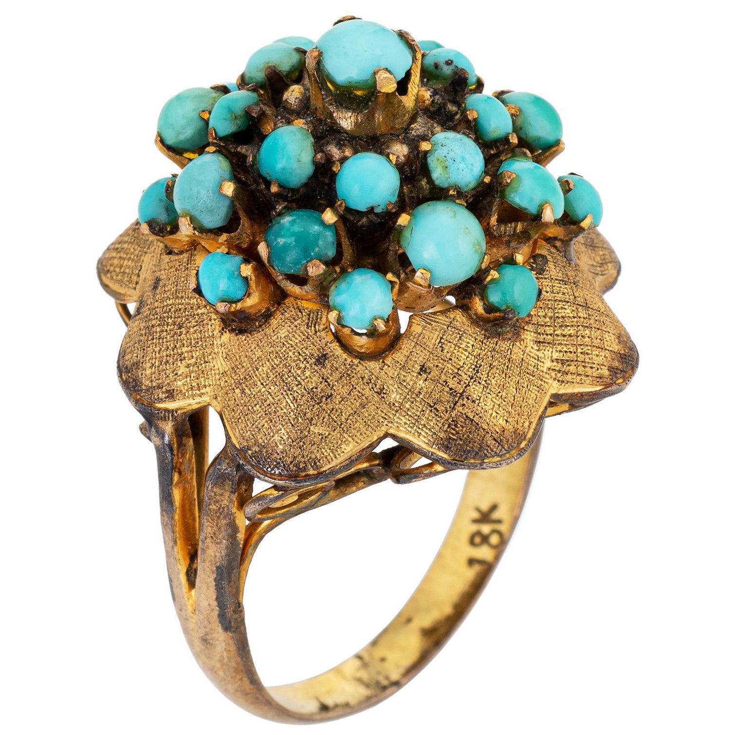 Vintage Turquoise Harem Ring 18k Yellow Gold Dome Estate Fine Jewelry