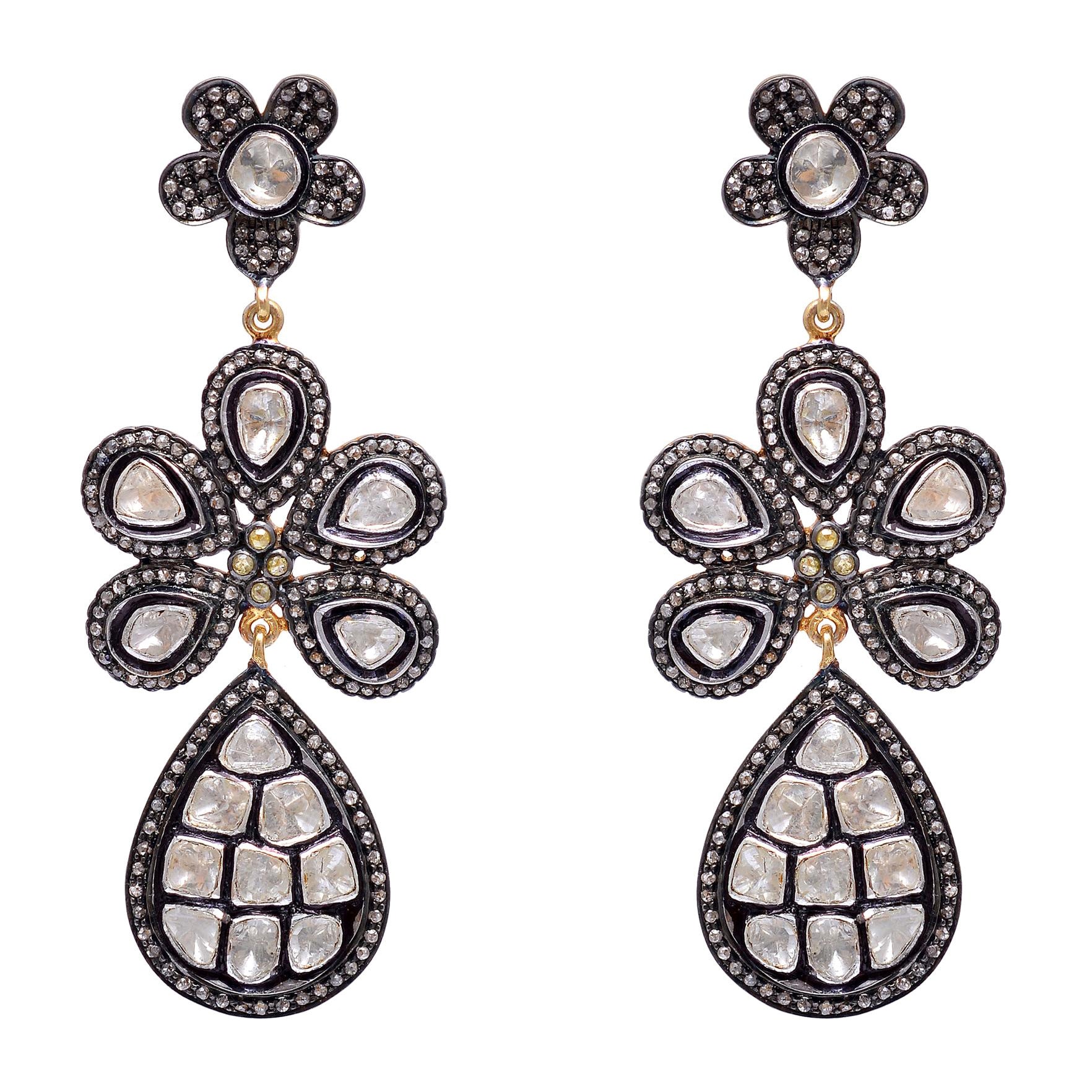 925 Sterling Silver Drop Dangle Earring with 1.55 Carat Diamonds For