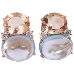 Orecchini GUM DROP grandi con Citrino e Topazio Blu Cabochon e Diamanti