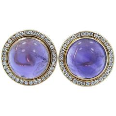 Cabochon Amethyst Diamond Gold Earrings