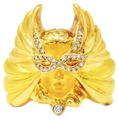 Vintage Carrera y Carrera Diamond 18 Karat Two-Tone Gold Mask of an Angel Ring
