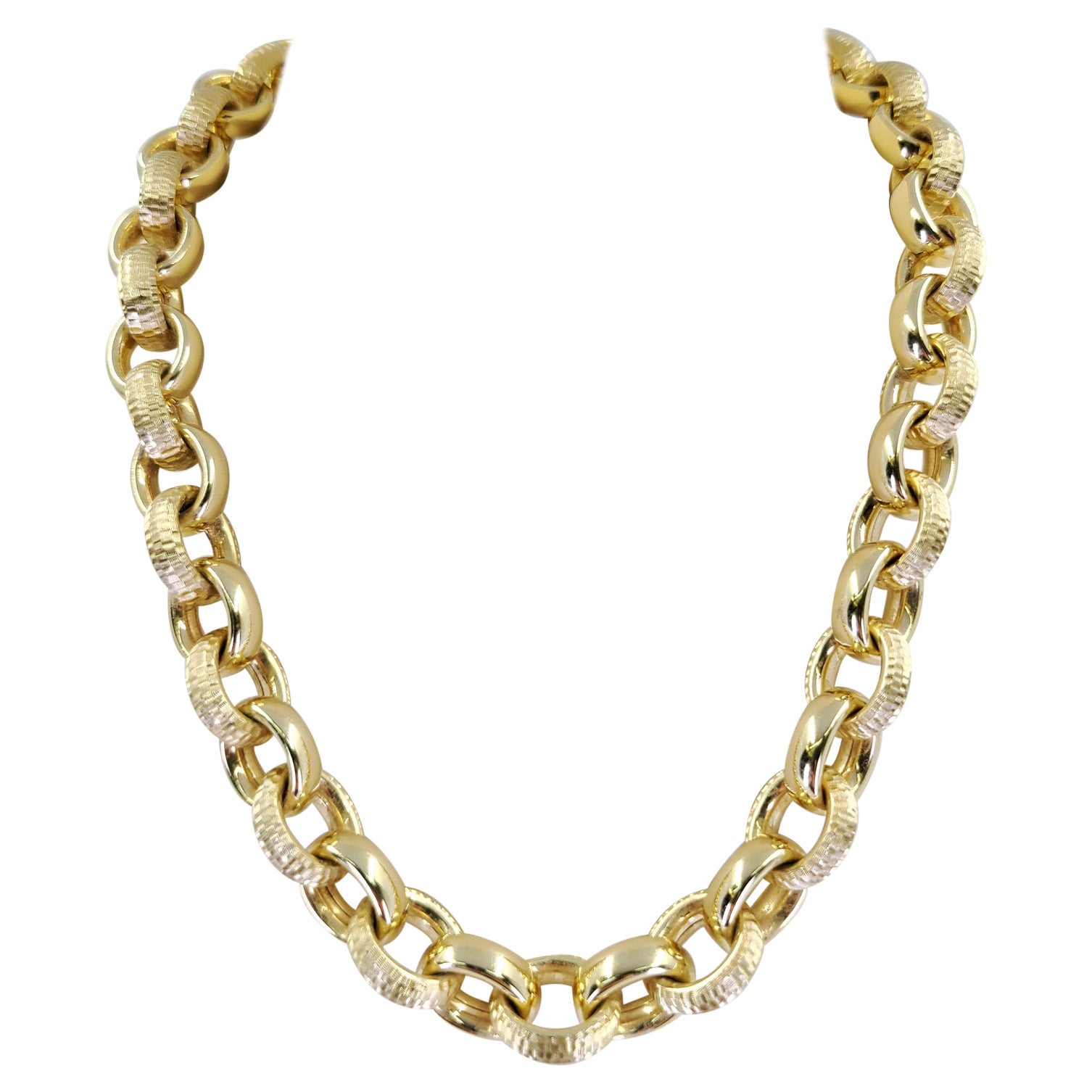 Yellow Gold Textured Oval Link Necklace