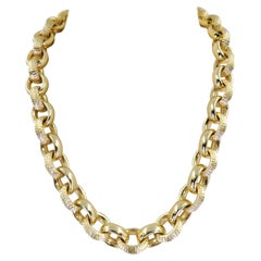 Yellow Gold Textured Oval Link Necklace