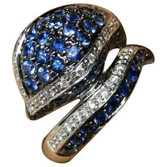 Sapphire Diamond Snake Ring 18 Karat White Gold Serpent Retro