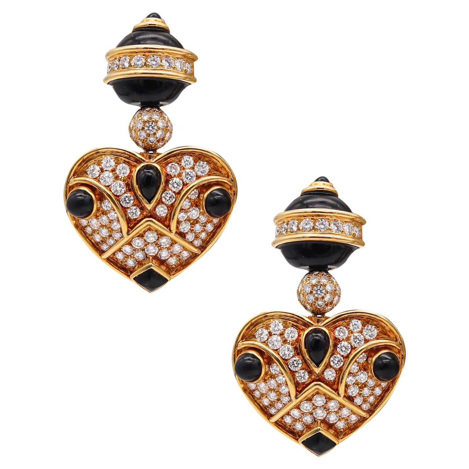 Marina B. Milan Gem Set Clips Earrings 18Kt Gold with 13.22 Cts Diamonds & Onyx