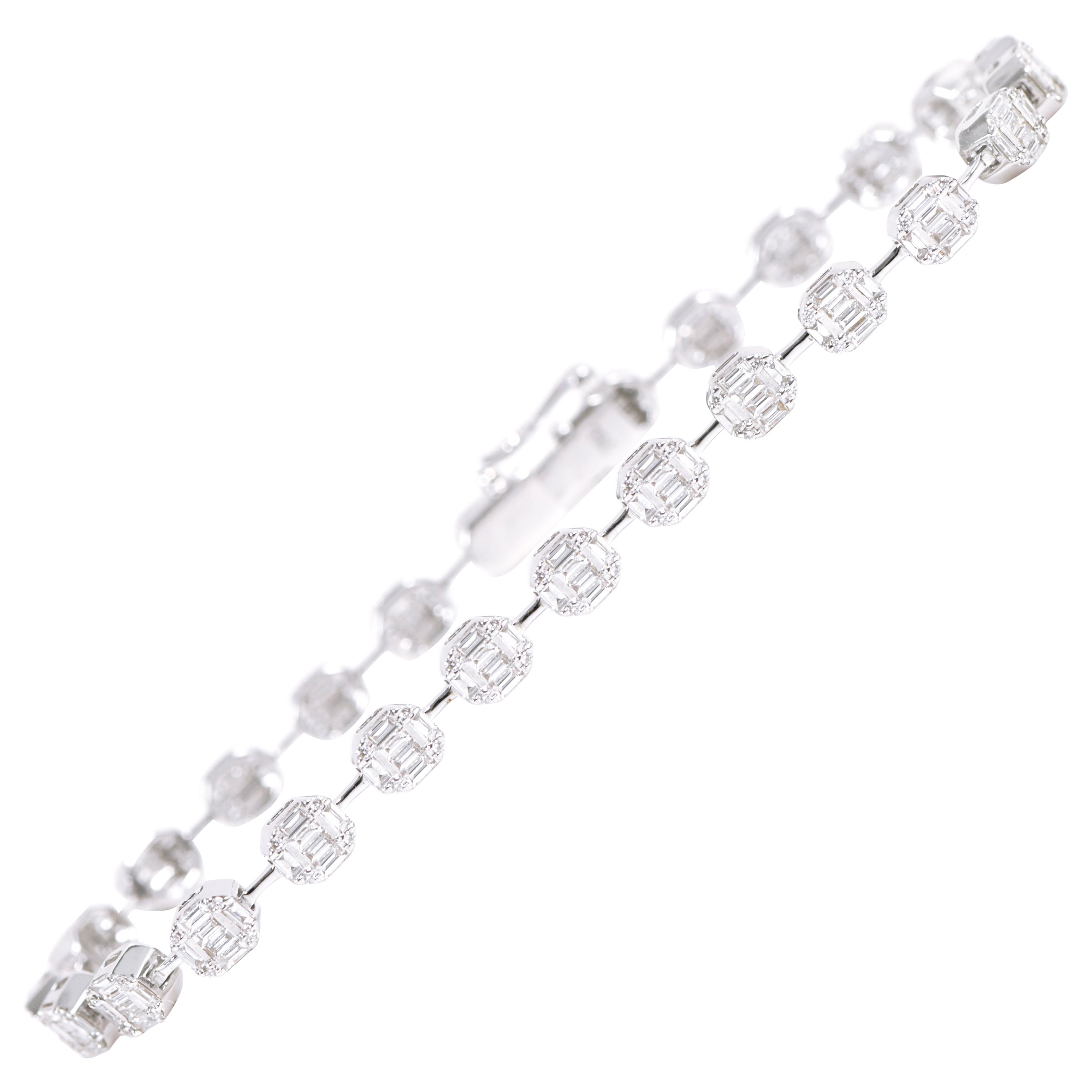 18 Karat White Gold 1.92 Carat “Invisible-Set” Diamond Tennis Bracelet For Sale
