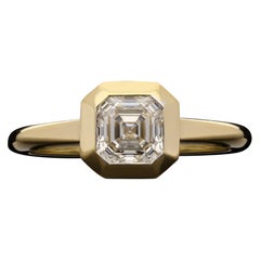 Hancocks 1.01ct Vintage Asscher Cut Diamond Ring Bezel Set in Yellow Gold