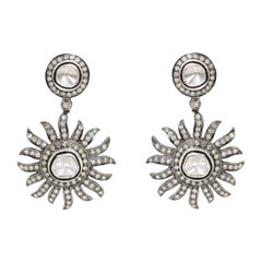 2.28 Carat Diamond Sunburst Dangle Earrings in Art-Deco Style