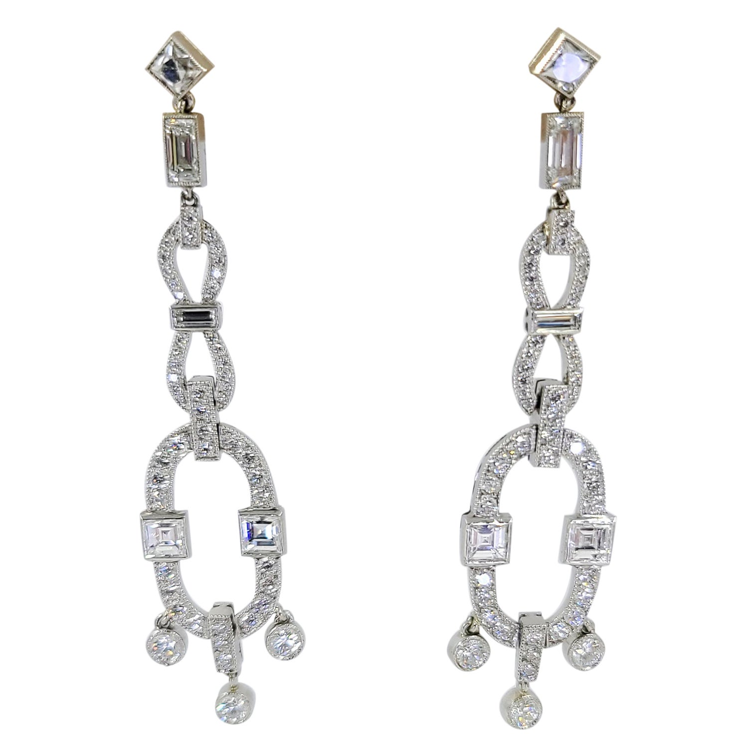 Platinum Art Deco Diamond Drop Earrings