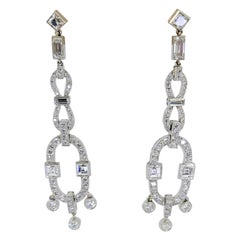 Antique Platinum Art Deco Diamond Drop Earrings