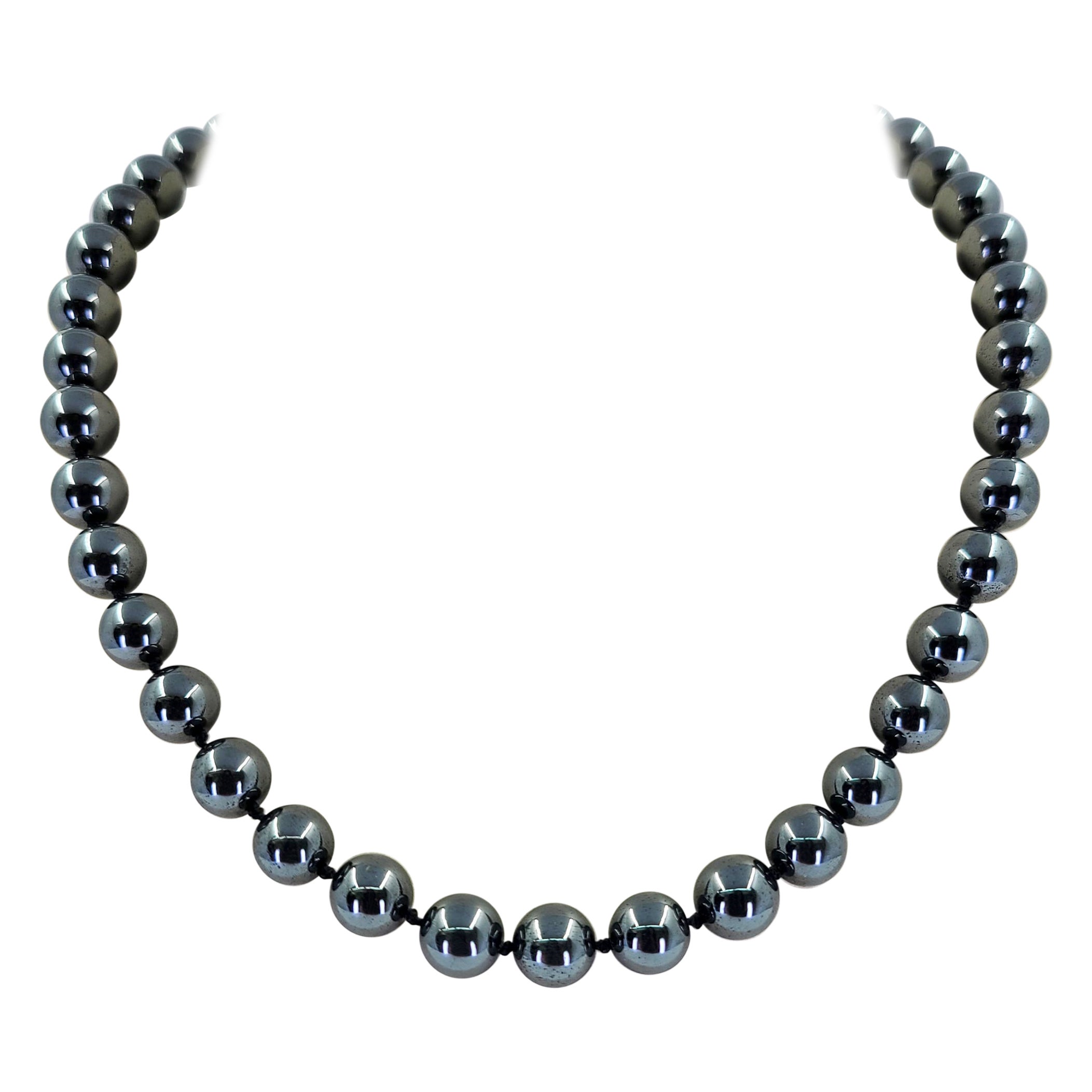 Sterling Silver and Hematite Bead Necklace For Sale