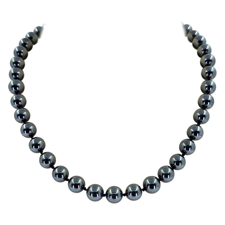 Sterling Silver and Hematite Bead Necklace For Sale at 1stDibs