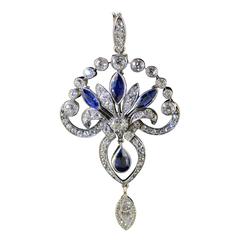 Art Deco Sapphire Diamond Platinum Pendant