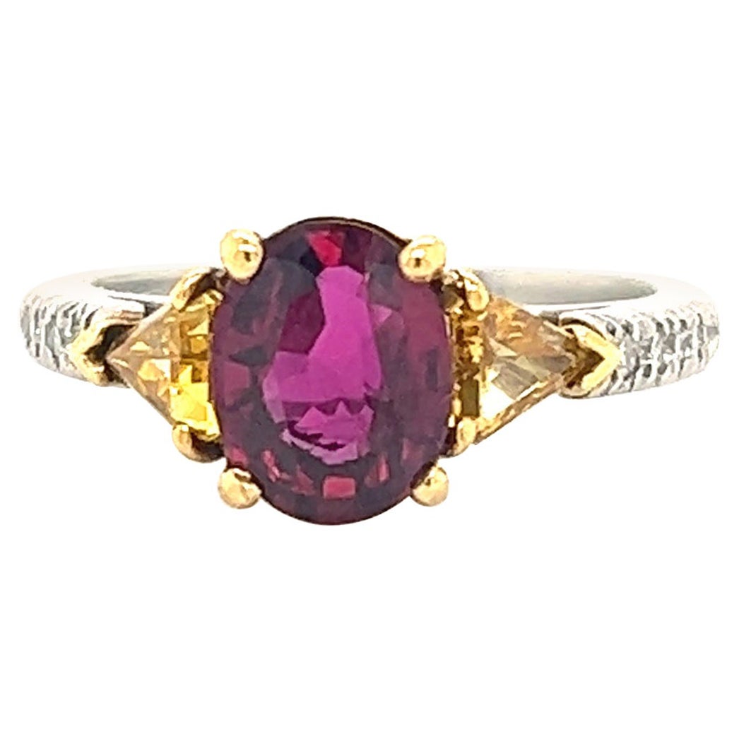 Estate Ruby & Fancy Orange Diamond Platinum Ring 2.27 Ct