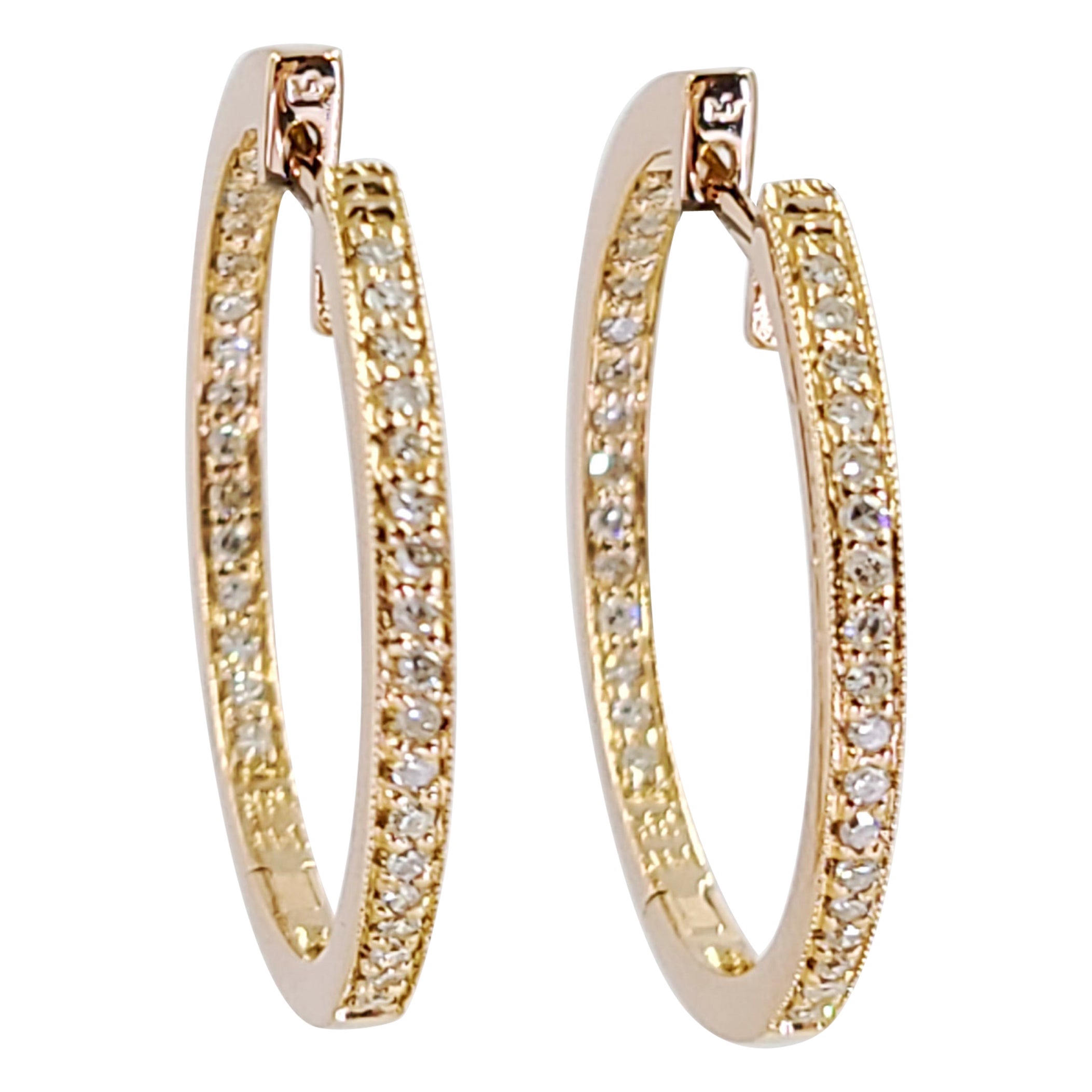 Large Diamond Hoop Rose Gold Earrings at 1stDibs