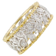 Mario Buccellati Ramage Diamond 18k Two-Color Gold Leaf Band Ring