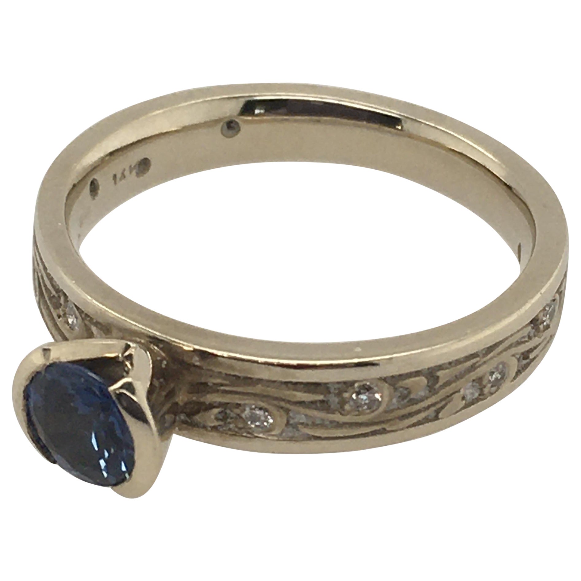 STUDIO 311 Narrow Starry Night .48 CT Blue Sapphire & Diamonds White Gold Ring  For Sale