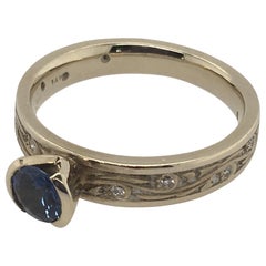 STUDIO 311 Narrow Starry Night .48 CT Blue Sapphire & Diamonds White Gold Ring 