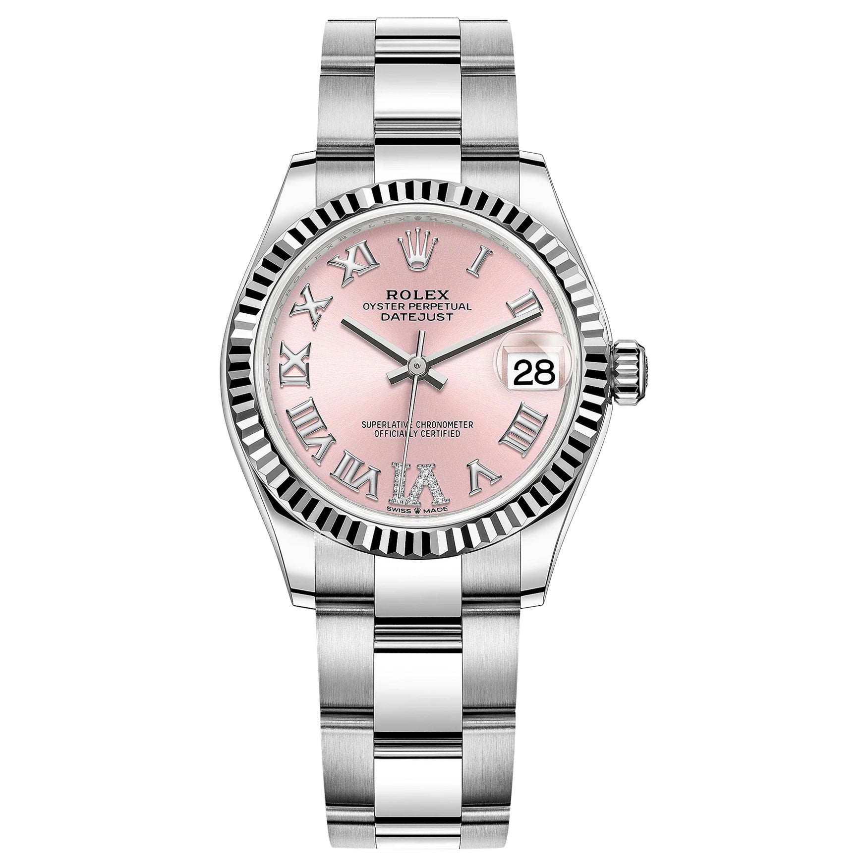 Rolex Datejust Pink Roman Oyster 2022 Fluted 278274 Unworn Watch For Sale