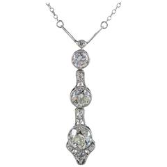 Art Deco 1.22 Ctw Diamond Drop Platinum Necklace