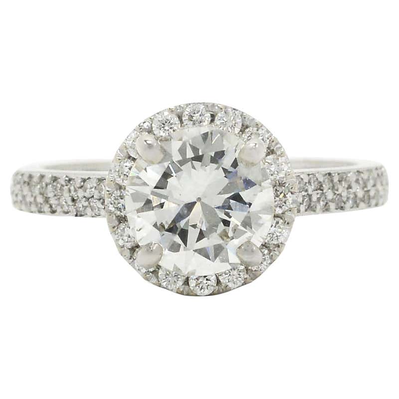 1.91 Carat Round Diamond Halo 18 Karat White Gold Engagement Ring GIA ...