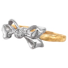 "Tiny Bow" Ring with Center Diamond in Yellow & White Gold