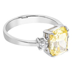 5.43 Carat Emerald Cut Citrine and Diamond Ring in 18K White Gold