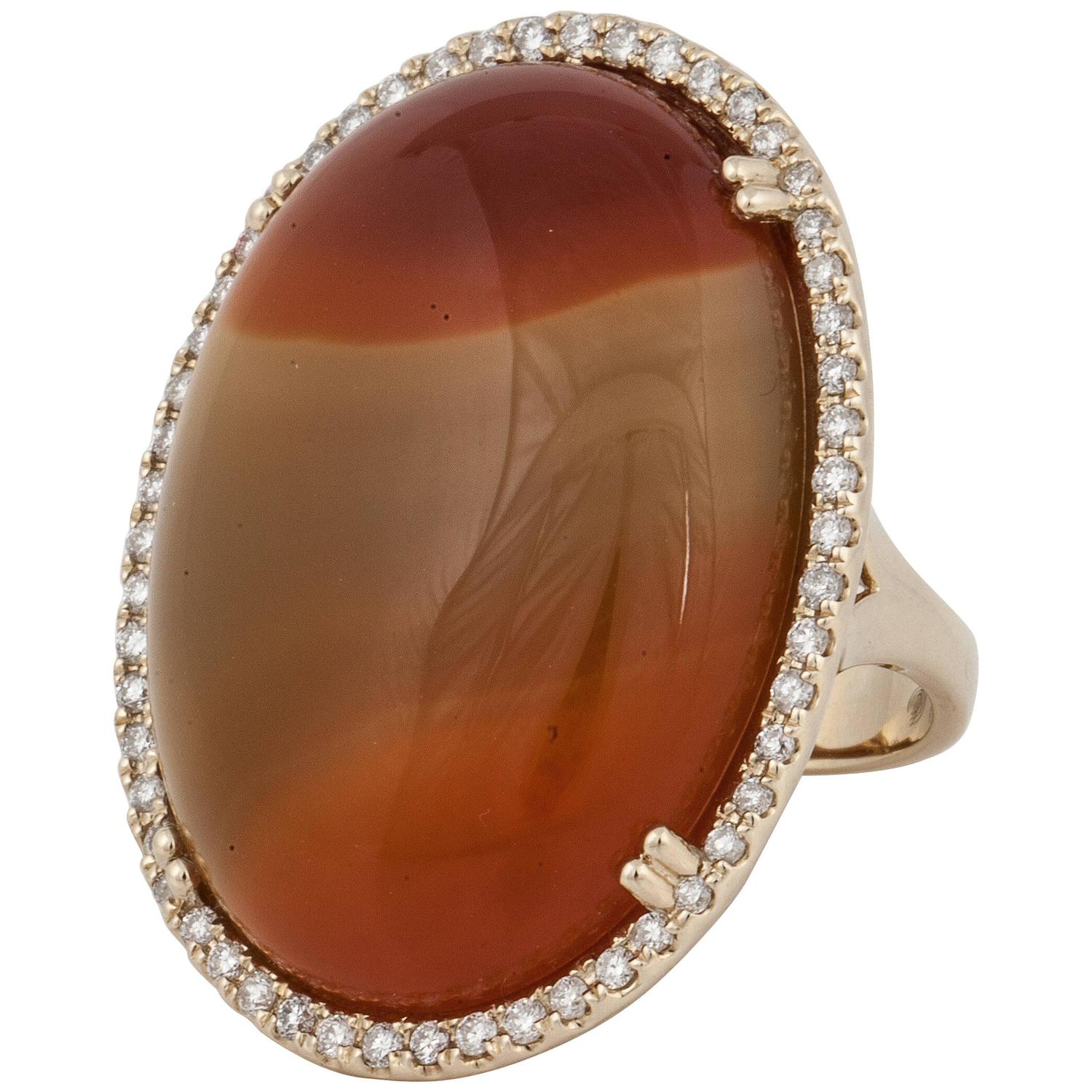 Red Jade Diamond Gold Ring For Sale at 1stdibs
