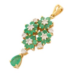 Floral Bunch Emerald Pendant with Diamonds in 18K Yellow Gold