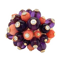 18 Karat Yellow Gold Coral Amethyst and Diamond Délices De Goa Ring by Cartier 