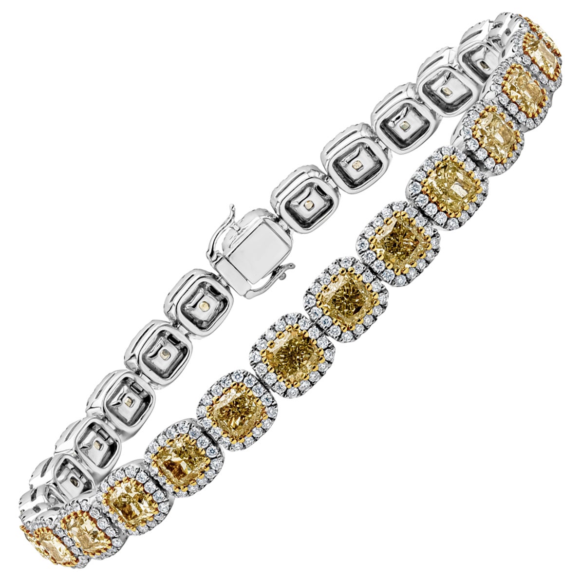 26.04 Carat Fancy Yellow Heart Shape Diamond Halo Bracelet For Sale at ...